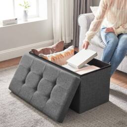 Dprodo Linen Storage Ottoman Folding Foot Rest Stool, 76cm x 38cm x 38cm in Dark Grey - Size: 76 cm x 38 cm x 38 cm - thumbnail 8