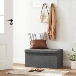 Dprodo Linen Storage Ottoman Folding Foot Rest Stool, 76cm x 38cm x 38cm in Dark Grey - Size: 76 cm x 38 cm x 38 cm - thumbnail 9