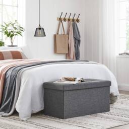 Dprodo Linen Storage Ottoman Folding Foot Rest Stool, 76cm x 38cm x 38cm in Dark Grey - Size: 76 cm x 38 cm x 38 cm - thumbnail 7