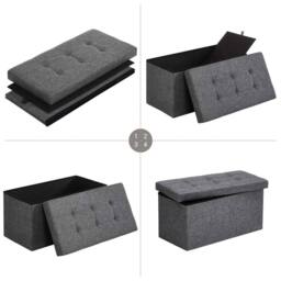 Dprodo Linen Storage Ottoman Folding Foot Rest Stool, 76cm x 38cm x 38cm in Dark Grey - Size: 76 cm x 38 cm x 38 cm - thumbnail 5