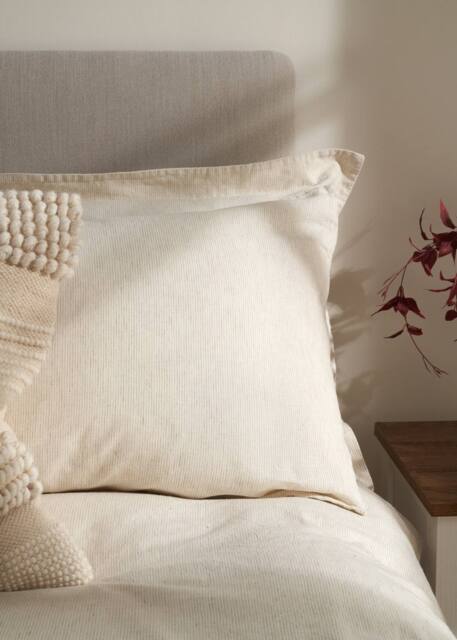 Truly Set of 2 Mushroom Stripe Linen Cotton Housewife Pillowcases in Light Brown - Size: Standard Pillow Case - image 1