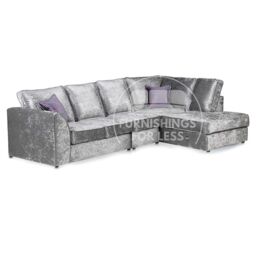 Furnishings For Less UK Crystal Crushed Velvet Large 5 Seater L Shaped Corner Sofa Right Hand Facing Full Back in Silver - thumbnail 1