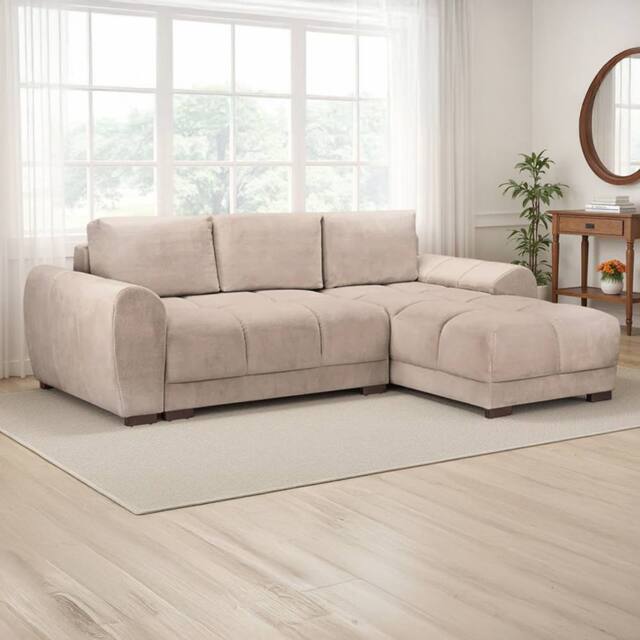 Furnishings For Less UK Zura Mocha Fabric Large 3 Seater L Shaped Universal Corner Sofa Bed in Beige - image 1