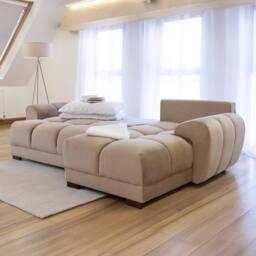 Furnishings For Less UK Zura Mocha Fabric Large 3 Seater L Shaped Universal Corner Sofa Bed in Beige - thumbnail 8