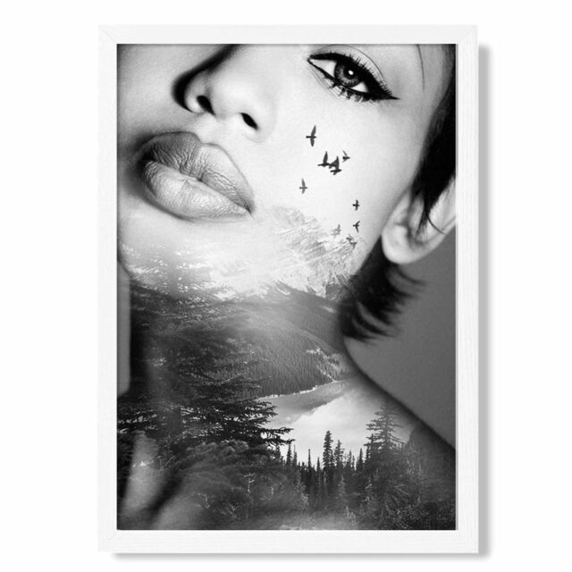 ARTZE Abstract & Forest Fashion Black & White Photo Framed Print SIZE: A3 with White Frame - Size: A4 - image 1