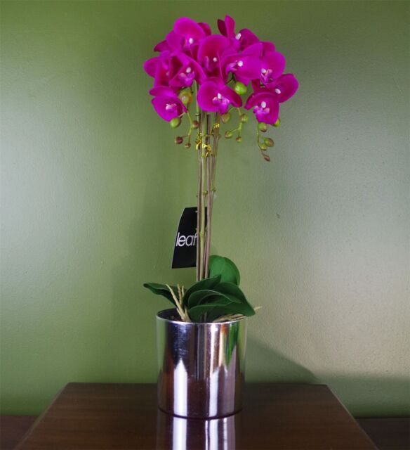 Leaf 52cm Artificial Orchid Large Dark Pink & Silver - image 1