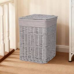 FLAVORA Large-Grey Painted Rectangle Wicker Laundry Basket in Grey - Size: 500mm - thumbnail 3