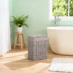 FLAVORA Large-Grey Painted Rectangle Wicker Laundry Basket in Grey - Size: 500mm - thumbnail 4
