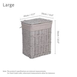 FLAVORA Large-Grey Painted Rectangle Wicker Laundry Basket in Grey - Size: 500mm - thumbnail 2