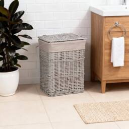FLAVORA Large-Grey Painted Rectangle Wicker Laundry Basket in Grey - Size: 500mm - thumbnail 5