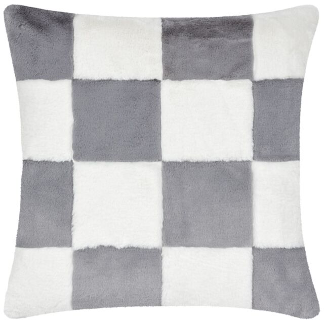 Heya Home Cozee Check Faux Fur Cushion in Blue - Size: 50 cm x 50 cm - image 1