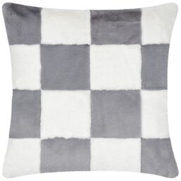 Heya Home Cozee Check Faux Fur Cushion in Blue - Size: 50 cm x 50 cm - thumbnail 1