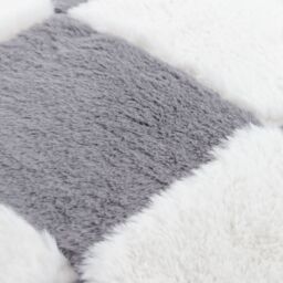 Heya Home Cozee Check Faux Fur Cushion in Blue - Size: 50 cm x 50 cm - thumbnail 5