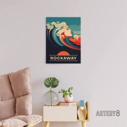 "Artery8 Rockaway Beach Wave Portrait Travel Ad New Canvas Wall Art Print in Blue - Size: W24"" x H32""" - thumbnail 3