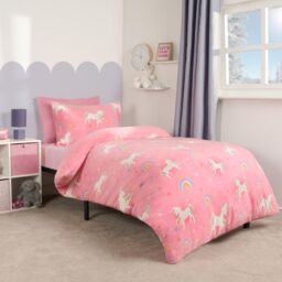 OHS Unicorn Bedding Duvet Cover Set Plush Fleece Warm Quilt in Pink - Size: Single - thumbnail 1