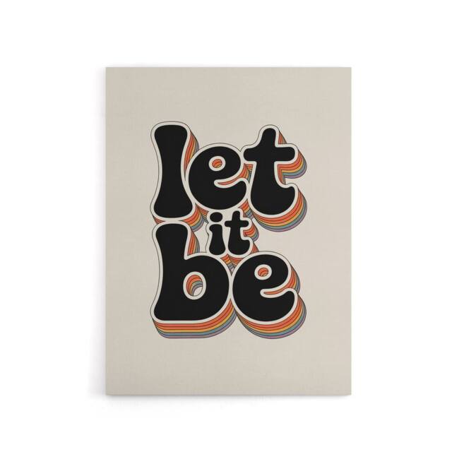 "Artery8 Let It Be Funky Retro Rainbow Font Typography Canvas Wall Art Print in Beige - Size: W18"" x H24""" - image 1