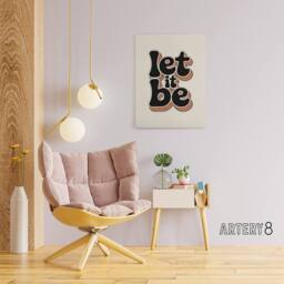 "Artery8 Let It Be Funky Retro Rainbow Font Typography Canvas Wall Art Print in Beige - Size: W18"" x H24""" - thumbnail 3