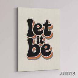 "Artery8 Let It Be Funky Retro Rainbow Font Typography Canvas Wall Art Print in Beige - Size: W18"" x H24""" - thumbnail 2