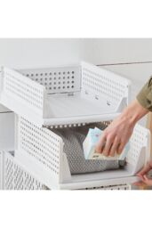 Living and Home 2Pcs Wardrobe Layered Trousers Clothes Storage Box Partition Classification Basket in Off-White - thumbnail 1