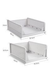 Living and Home 2Pcs Wardrobe Layered Trousers Clothes Storage Box Partition Classification Basket in Off-White - thumbnail 3