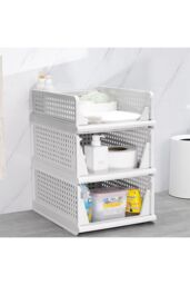 Living and Home 2Pcs Wardrobe Layered Trousers Clothes Storage Box Partition Classification Basket in Off-White - thumbnail 2