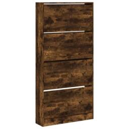 Berkfield Home Shoe Cabinet with 4 Flip-Drawers Smoked Oak 80x21x163.5 cm in Brown - thumbnail 1