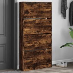 Berkfield Home Shoe Cabinet with 4 Flip-Drawers Smoked Oak 80x21x163.5 cm in Brown - thumbnail 2