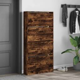 Berkfield Home Shoe Cabinet with 4 Flip-Drawers Smoked Oak 80x21x163.5 cm in Brown - thumbnail 3