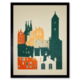 "Artery8 Wall Art Print Edinburgh Old Town Retro Street Art Framed in Black - Size: W12"" x H16""" - thumbnail 1