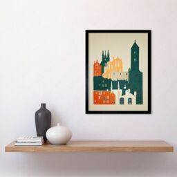 "Artery8 Wall Art Print Edinburgh Old Town Retro Street Art Framed in Black - Size: W12"" x H16""" - thumbnail 2