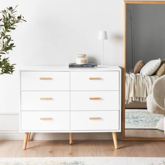 Wyld and Coco Scandi 6-Drawer Chest White with Oak Legs - image 1