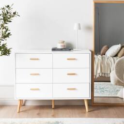 Wyld and Coco Scandi 6-Drawer Chest White with Oak Legs