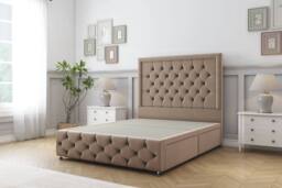 "Sloomy Vienna Plush Divan Base 2 Drawers - 26"" Headboard & 12"" Footboard in Taupe - Size: King" - thumbnail 1