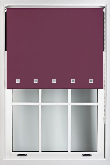Furnished Blackout Fabric with Chrome Square Eyelets - Window Roller Blinds in Aubergine - Size: 180 cm width x 165 cm drop - image 1