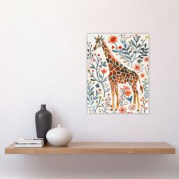 "Artery8 Giraffe with Wildflowers Watercolour Folk Art Wall Art Print - Size: W12"" x H16""" - thumbnail 4