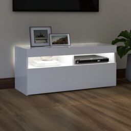 Berkfield Home TV Cabinet with LED Lights White 90x35x40 cm - Size: 90 x 35 x 40 cm - thumbnail 3