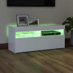 Berkfield Home TV Cabinet with LED Lights White 90x35x40 cm - Size: 90 x 35 x 40 cm - thumbnail 4