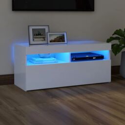 Berkfield Home TV Cabinet with LED Lights White 90x35x40 cm - Size: 90 x 35 x 40 cm - thumbnail 1