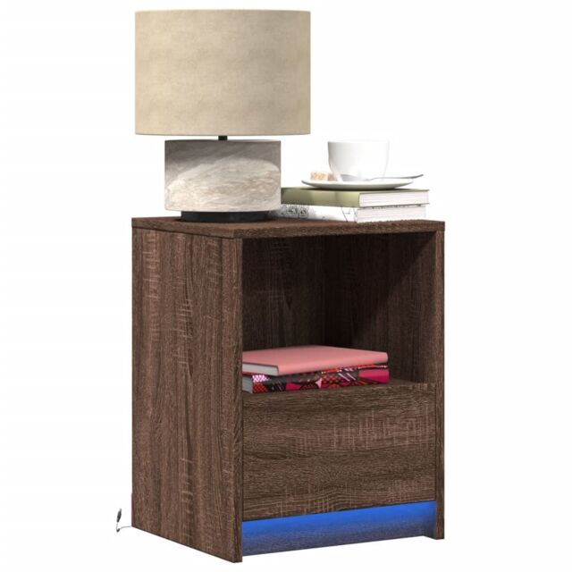 Berkfield Home Bedside Cabinets with LED Lights 2 pcs Brown Oak Engineered Wood - image 1