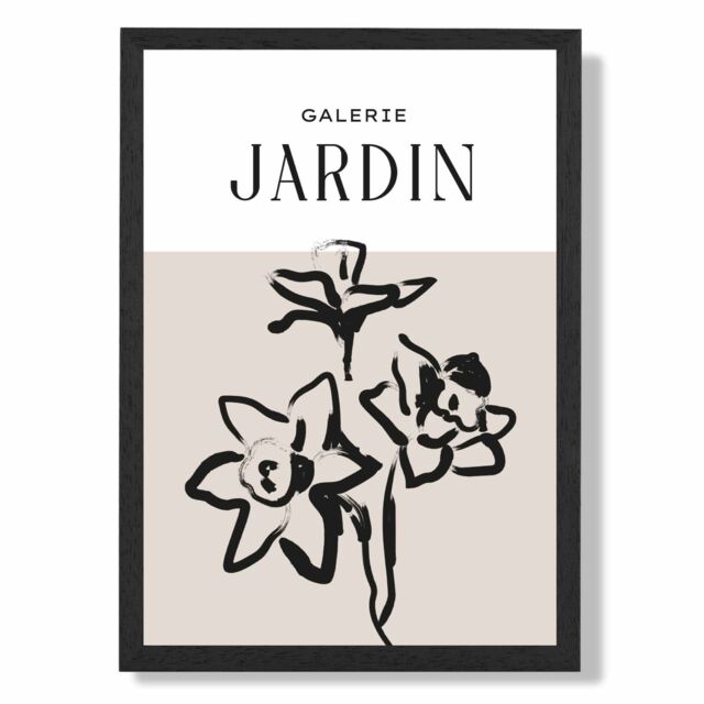 ARTZE Beige & Black Daffodil Boho Sketch Floral Framed Print SIZE: A2 with Black Frame - Size: A3 - image 1