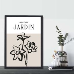ARTZE Beige & Black Daffodil Boho Sketch Floral Framed Print SIZE: A2 with Black Frame - Size: A3 - thumbnail 2
