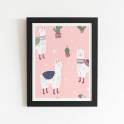"Warren Reed - Designer Happy Lama Framed Art Print in Black - Size: W16"" x H24""" - thumbnail 1