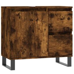 Berkfield Home Bathroom Cabinet Smoked Oak 65x33x60 cm Engineered Wood in Brown - Size: 65 x 33 x 60 cm - thumbnail 2