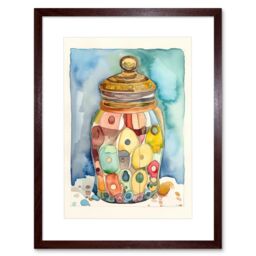 "Artery8 Wall Art Print Glass Cookie Jar With Sweets Folk Art Watercolour Painting Kitchen Artwork Framed 9X7 Inch in Brown - Size: W7"" x H9""" - thumbnail 1