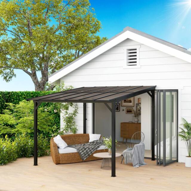 OUTSUNNY 3 x 3(m) Pergola Kit Gazebo with UPF 50+ & Waterproof Polycarbonate Roof in Dark Grey - image 1