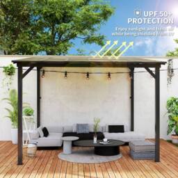 OUTSUNNY 3 x 3(m) Pergola Kit Gazebo with UPF 50+ & Waterproof Polycarbonate Roof in Dark Grey - thumbnail 4