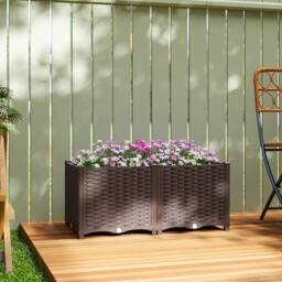 OUTSUNNY Plastic Raised Garden Bed with Legs & Drainage Holes & Plugs in Brown