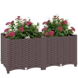 OUTSUNNY Plastic Raised Garden Bed with Legs & Drainage Holes & Plugs in Brown - thumbnail 2