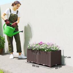 OUTSUNNY Plastic Raised Garden Bed with Legs & Drainage Holes & Plugs in Brown - thumbnail 3