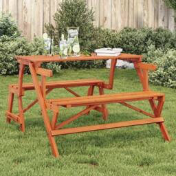 Berkfield Home Picnic Table with Benches Solid Wood Fir 2-in-1 Convertible in Orange - thumbnail 2